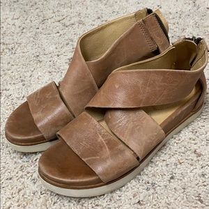 Tan sandals with small wedge
